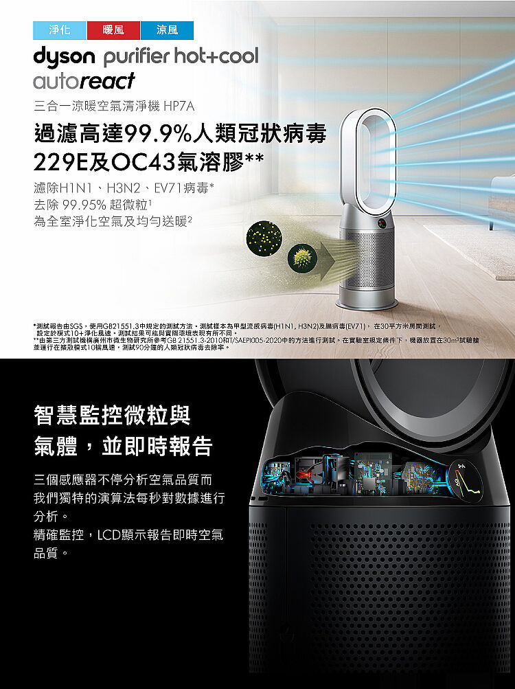 Dyson戴森Purifier Hot+Cool AutoreactTM 三合一空氣清淨機HP7A 鎳白色